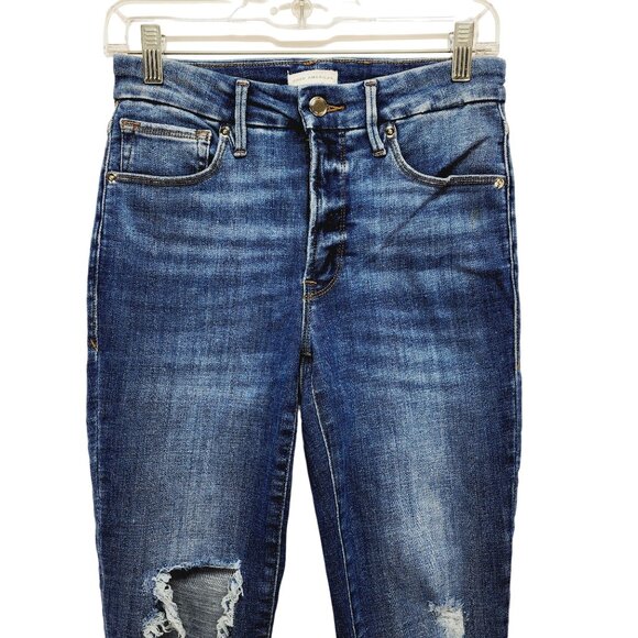 Good American Womens Distressed Skinny Jeans 4/27 Blue Denim - Picture 6 of 12